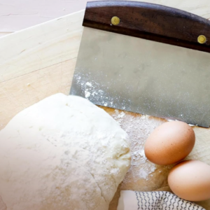 Stainless Steel Dough Scraper and Slotted Turner Set with Wooden Handles