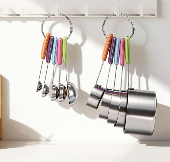 10-Piece Stainless Steel Measuring Cup and Spoon Set with Colored Handles