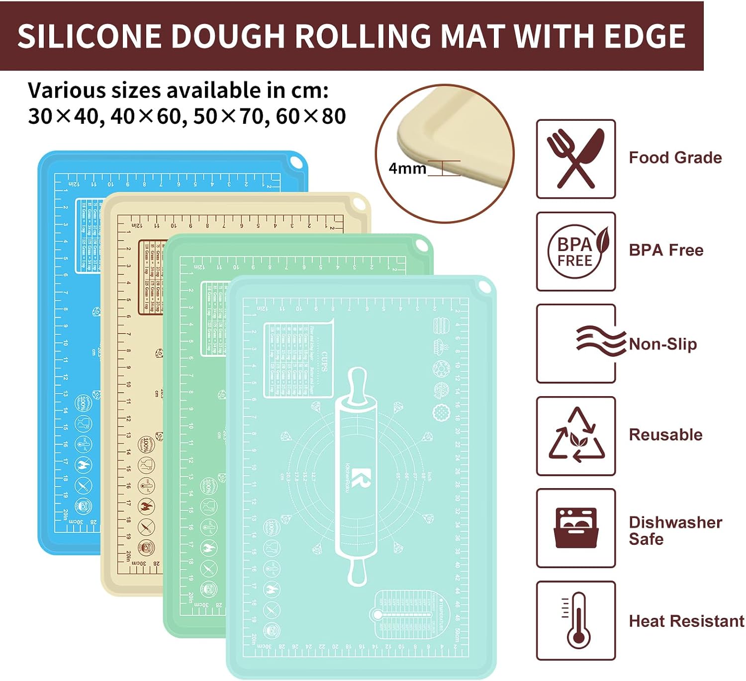 Thickened Silicone Pastry Mat with Measurement Markings - Image 2
